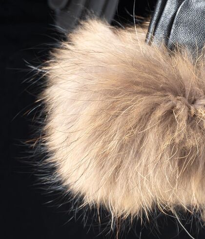 HEIZZI Real Fur Gloves - Lambskin Leather Touchscreen Driving Gloves with Real Fox Fur Cuff Unisex for Winter Dress in Saudi Arabia