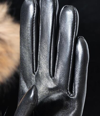 HEIZZI Real Fur Gloves - Lambskin Leather Touchscreen Driving Gloves with Real Fox Fur Cuff Unisex for Winter Dress in Saudi Arabia