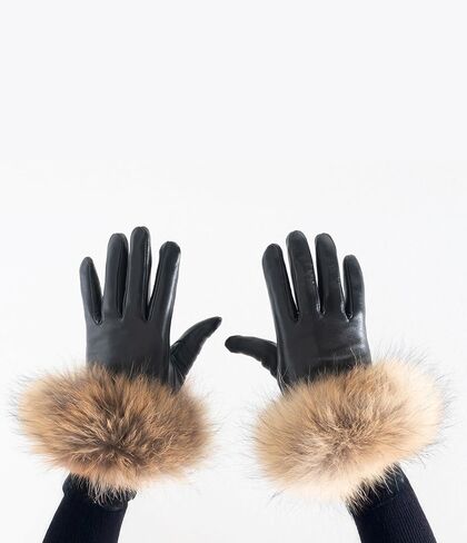 HEIZZI Real Fur Gloves - Lambskin Leather Touchscreen Driving Gloves with Real Fox Fur Cuff Unisex for Winter Dress in Saudi Arabia