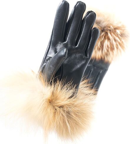 HEIZZI Real Fur Gloves - Lambskin Leather Touchscreen Driving Gloves with Real Fox Fur Cuff Unisex for Winter Dress in Saudi Arabia