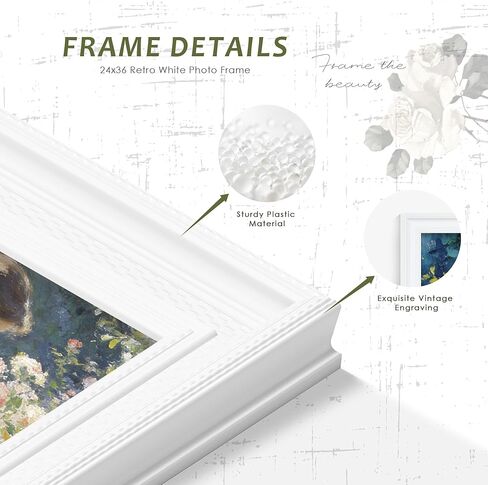 إطار ملصق عتيق أبيض Picrit مقاس 24 × 36، وحدود واسعة جدًا على طراز المتحف وملمس منقط ثلاثي الأبعاد، وإطار صور معرض مقاس 24 × 36 مع لوحة خلفية سوداء للتركيب على الحائط أفقيًا أو رأسيًا، حزمة واحدة. in Kuwait