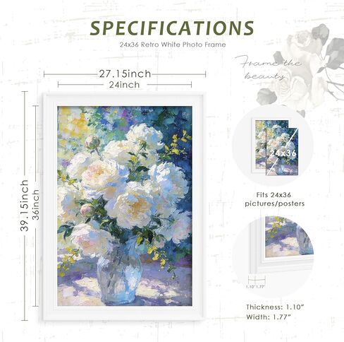 إطار ملصق عتيق أبيض Picrit مقاس 24 × 36، وحدود واسعة جدًا على طراز المتحف وملمس منقط ثلاثي الأبعاد، وإطار صور معرض مقاس 24 × 36 مع لوحة خلفية سوداء للتركيب على الحائط أفقيًا أو رأسيًا، حزمة واحدة. in Kuwait