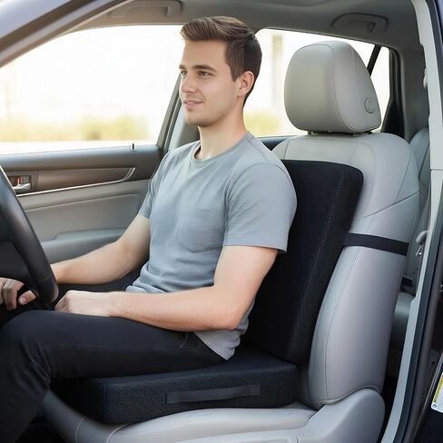 مقعد سيارة سميك مع ظهر، وسادة مقعد لتخفيف آلام عظام الذيل، نسيج شبكي قابل للتنفس، لوسادة كرسي المكتب، مقعد سيارة للبالغين، كرسي متحرك (أسود) in Kuwait