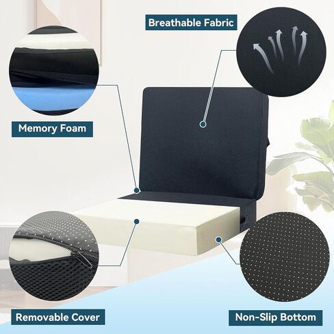 مقعد سيارة سميك مع ظهر، وسادة مقعد لتخفيف آلام عظام الذيل، نسيج شبكي قابل للتنفس، لوسادة كرسي المكتب، مقعد سيارة للبالغين، كرسي متحرك (أسود) in Kuwait