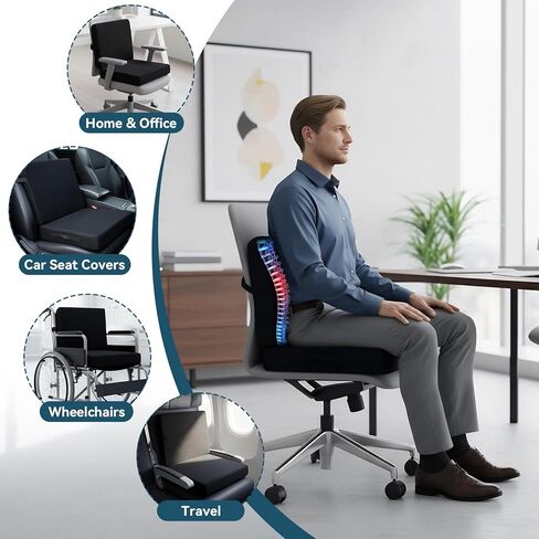 مقعد سيارة سميك مع ظهر، وسادة مقعد لتخفيف آلام عظام الذيل، نسيج شبكي قابل للتنفس، لوسادة كرسي المكتب، مقعد سيارة للبالغين، كرسي متحرك (أسود) in Kuwait