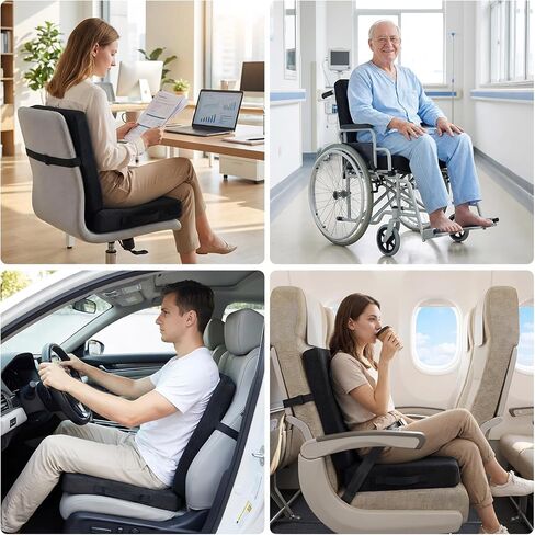 مقعد سيارة سميك مع ظهر، وسادة مقعد لتخفيف آلام عظام الذيل، نسيج شبكي قابل للتنفس، لوسادة كرسي المكتب، مقعد سيارة للبالغين، كرسي متحرك (أسود) in Kuwait