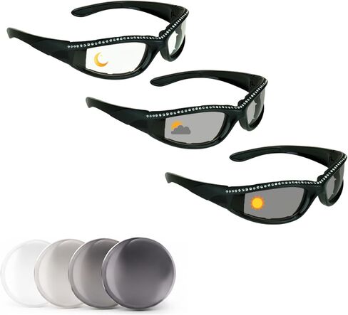 Women’s Photochromic Motorcycle Glasses – Day/Night Adjustable Lenses, Rhinestone Frame, UV400 Protection in Saudi Arabia