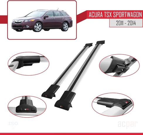 متوافق مع Acura TSX Sport Wagon 2011-2014 Fly Model Car Roof Rack Cross Bar رمادي ألومنيوم 2 بار in Kuwait