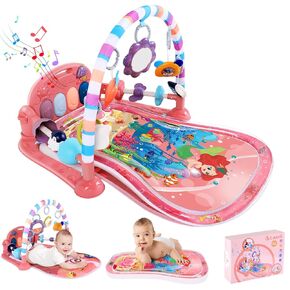 Looxii Baby Play Gym with Tummy Time Water Play Mat, 2 in 1 Baby Activity Gym with Music and Lights, Kick and Play Piano Gym for Baby Newborn Infants Toys 0 3 6 12 Months Girl & Boy