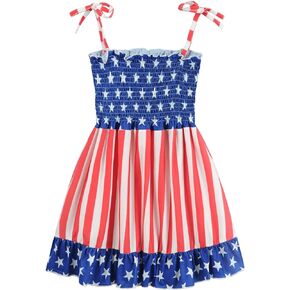 CM-Kid Little Girls 4th of July Dress Kids Independence Day Dresses American Flag Sundress Summer Patriotic Outfit Clothes