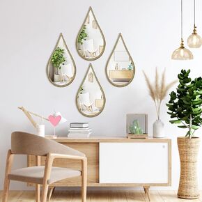 Wall Mirror Decorative Mirrors Mounted Decor Tear Drop Shape Gold for Bedroom Living Room Entryway Bathroom Vanity Brassy Gold Metal Frame, 5-Pack Mirrors Set