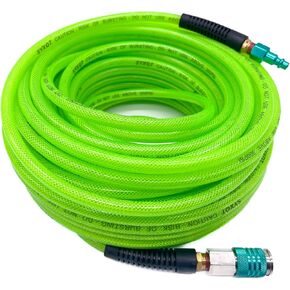 SYXQT Polyurethane(PU) 1/4-Inch x 100FT Reinforced, Air Hose with 1/4" Swivel Solid Steel Colored Universal Quick Coupler and Plug, Light Green in Saudi Arabia