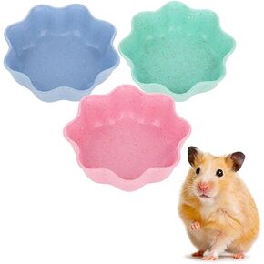 3 Pcs Hamster Food Bowl Small Cute Shape Food Dish for Hamster Rat Mice and Other Small Animals (Pink, Green and Blue)