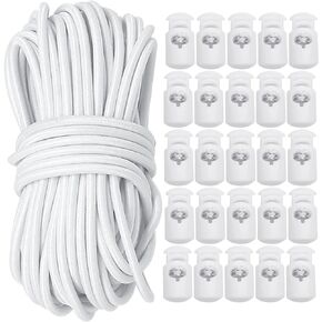 FQTANJU 11 Yards 1/8 Inch Elastic Cord Stretch String + 25 pcs Single Hole Cord Locks Spring Toggle Stopper for Drawstring, Paracord, Shoelaces, Clothing, Backpack, Bags(Black)