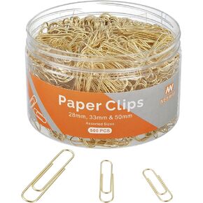 NEEWAY 500pcs Gold Paper Clips Assorted Sizes Small, Medium and Large Paperclips for Paperwork Ideal for Home, School and Office Use