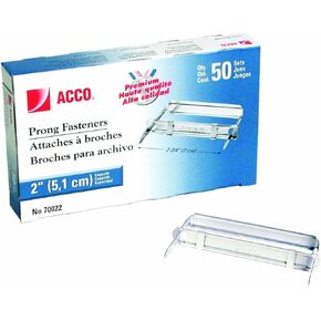 ACCO Brands Premium Prong Fastener for Standard 2-Hole Punch, Complete Set, 2-Inch Capacity, Box of 50 (A7070022)