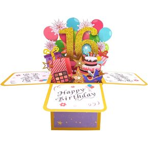 16th Birthday 3D Pop-Up Greeting Card - Stunning 16th Birthday Card for Girls, Boys, Sons, Daughters, and Nieces - Includes Thoughtful Message Note & Envelope - Celebrate the Sweet 16 Milestone