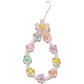 UEEBAI 2 PCS Phone Charms Pretty Flower Phone Charm for Girl Strawberry Love heart Pearl Phone Lanyard for Women Pink Cute Beaded Phone Strap Aesthetic Pendants for Airpods Keychain Camera Pendants