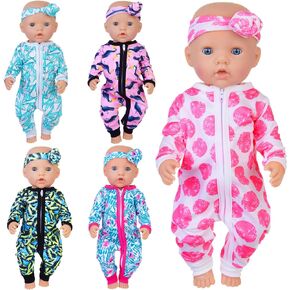 Unicorn Element 5 Sets 14-18 Inch Baby Doll Clothes Outfits Casual Wear for 17 Inch New Born Baby Doll 10 Pcs Girl Doll Clothes and Headbands for 15-18 Inch Doll