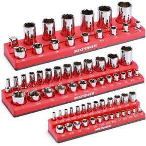 MIXPOWER 6 قطع من منظمات المقبس المغناطيسي SAE والمتري، إجمالي 143 فتحة، محرك 1/4 بوصة، 3/8 بوصة و1/2 بوصة، مجموعة حامل المقبس المغناطيسي - أحمر/أزرق in Kuwait