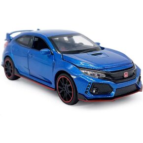 2017 Civic Type R Model Car Hatchback Sports Diecast Toy Cars 1/32 Scale Metal Pull Back Children's Die-cast Vehicles, Doors Open Light Sound, Boys Toys Kids Gifts Collection for Men, Blue