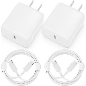 QUZUDN USB C Charger, 2 Pack 20W USB C Fast Wall Charger Block with 2 Pack 6 FT USB-C to C Cable for iPhone 15/15 Plus/15 Pro/15 Pro Max/Pad Pro/Air/Mini, Galaxy