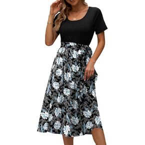 فستان نسائي كاجوال بأكمام قصيرة متوسط ​​الطول من DB MOON برباط خصر وفتحة رقبة مستديرة للعمل في مجال الأعمال in Kuwait