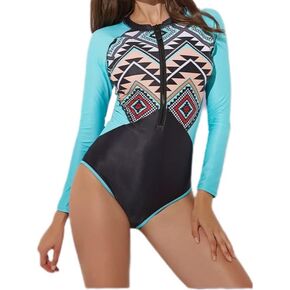 بدلة سباحة نسائية بسحاب من YUNAR بأكمام طويلة ورقبة عالية وقميص حماية من الطفح الجلدي مونوكيني قطعة واحدة in Kuwait