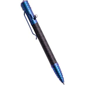 TACRAY Titanium Bolt Action Pen, Tactical Pen with Glass Breaker Tool for Emergeny Survival, Carbon Fiber Pocket Pen with Schmidt BP Refill Made in Germany for EDC (blue)