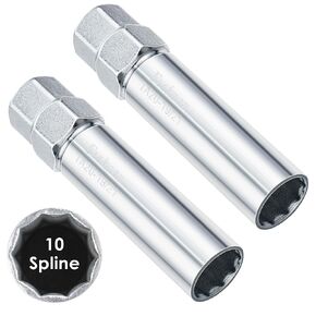 Feekoon 10 Spline Lug Nut Key Replacement for TA20-19/21, Compatible with Bimecc 10-Spline Lug Nut and Lug Bolts, Passenger with 3/4 and 13/16 Hex Drive, Alloy Steel, Silver (2 Pack)