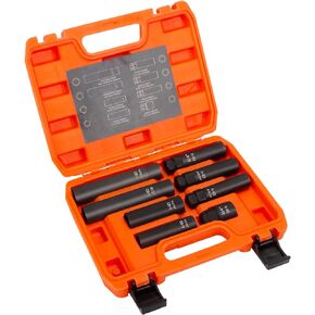8PCS Lug Nut Socket Set, SAE Metric Wheel Lug Nut Socket Kit, Locking Lug Nut Master Key Set for Aftermarket Wheels, 5/6/7/12 Spline and Spike Lug Nut Socket Key