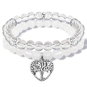 Handmade Healing Bracelets for Women, Tree of Life Charm, Matching Bracelets, 8mm Natural Stone Beaded, Anti Anxiety Stress Relief Yoga Beads, Jewelry for Girls, Get Well Soon Gifts