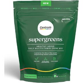 Centrum Supergreens - Superfood Powder & Multivitamin for Adults – Greens Powder with Spirulina, Mushroom, Prebiotics & Enzyme Blend – 30-Day Supply