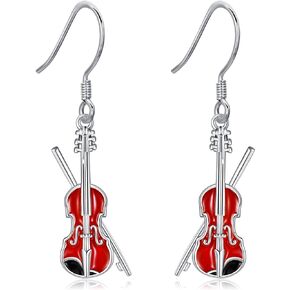 YAFEINI Violin Earrings Gift 925 Sterling Silver Violin Dangle Drop Earrings Music Jewelry for Women Girls
