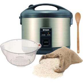 جهاز طهي الأرز الأبيض تايجر JNP-S10U بسعة 5.5 كوب مع ملعقة وكوب قياس مع وعاء غسيل الأرز وملعقة من الخيزران (3 قطع) in Kuwait