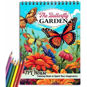 TPLHOUSE The Butterfly Garden Spiral Coloring Book for Adults, Softcover, Spiral Bound Edition, 30 Beautiful Butterflies Coloring Pages of Garden Scenes for Stress Relief and Relaxation