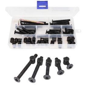 Baby Bed Crib Screws Hardware Replacement Kit, binifiMux 100pcs M6x15mm/25mm/35mm/45mm/55mm/65mm/75mm Black Hex Drive Socket Cap Screws Barrel Nuts Assortment Kit for Beds Chairs Furniture