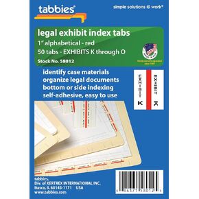 Tabbies Legal Alphabetical Exhibit Index Tabs, 1" Tabs, Blue Color Edge,"Index", 50 Tabs/Pack (58015)