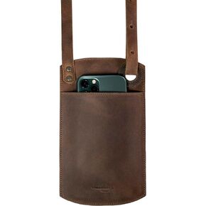 Heahter's, Horizontal Cellphone Bag with Adjustable Neck Strap and Card Slot, Crossbody Bag, Mini Messenger Bag, Full Grain Leather, Handmade, Bourbon Brown