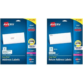 ملصقات عناوين قابلة للطباعة وملصقات عنوان الإرجاع من Avery Easy Peel (18260 + 8167) in Kuwait