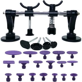 LTUPWF Auto Car Body Dent Repair Tool Paintless Dent Puller Remover Tools Car Dent Remover Kit with Double Pole Bridge with 18pcs Glue Puller Tabs for Door Ding, Hail Damage and Home DIY