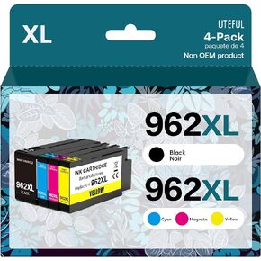 مجموعة خراطيش حبر 962XL بديلة عالية الإنتاجية لخراطيش حبر HP 962 (أسود، سماوي، أرجواني، أصفر، 4 عبوات) تعمل مع طابعة HP OfficeJet Pro 9010 9012 9015 9016 9018 9020 9025 01 in Kuwait