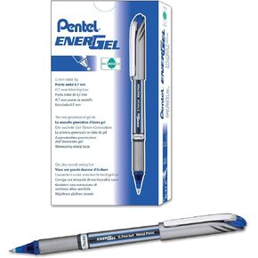 Pentel EnerGel NV Gel Ink Pen, (0.7mm), Medium Point Capped, Metal Tip, Blue Ink, Box of 12 (BL27-C)