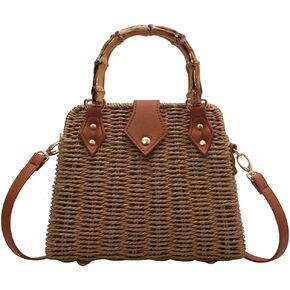 Women Straw Crossbody Bag Handwoven Basket Handbags Summer Beach Weave Shoulder Bag Bamboo Handle Handmade Hobo Purse