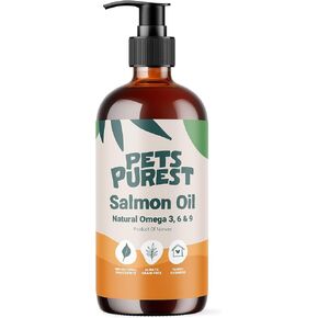 Pets Purest Salmon Oil for Dogs, Cats, Horses, Ferrets & Pets - 100% Pure Premium Food Grade - Natural Omega 3, 6 & 9 Supplement - Promotes Coat, Skin, Joint and Brain Health