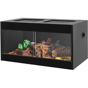OIIBO 67 Gallon Reptile Original Wood Enclosure, 48"x18"x18" Large Reptile Terrarium with Double Hinge Sliding Doors and Top Screen Ventilation Reptiles Habitat Lounge Black