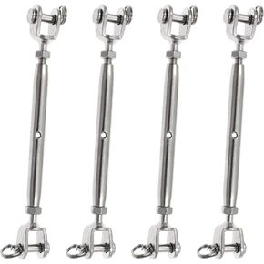 Augiimor 4PCS 316 Stainless Steel Jaw and Jaw Turnbuckle Rigging Screw, 5mm Threaded Diameter, Durable, Weather Resistant for Wire Rope Cable