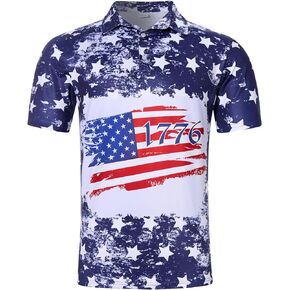 Seadodo Mens American Flag Golf Shirts 4th of July Polo Shirt Dry Fit USA Patriotic Short Sleeve