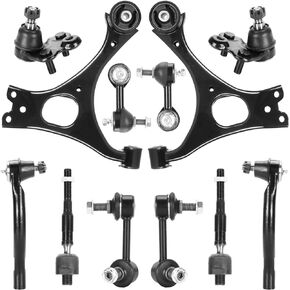 Front Lower Control Arms with Ball Joints + Inner Outer Tie Rods + Sway Bar End Links for 2006 2007 2008 2009 2010 2011 Honda Civic 1.8L - 12pcs set