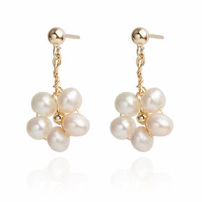 Handmade Wire Craft Freshwater Cultured Pearls Flower Dangling Drop Earrings, Sterling Silver Posts